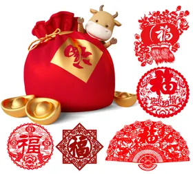 福字春节门贴装饰新年素袋