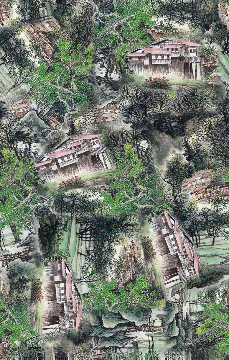 编号：73899909200220427719【酷图网】源文件下载-水墨画印花