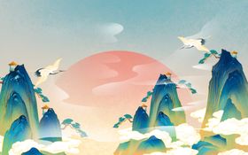山水建筑传统国风古风插画背景