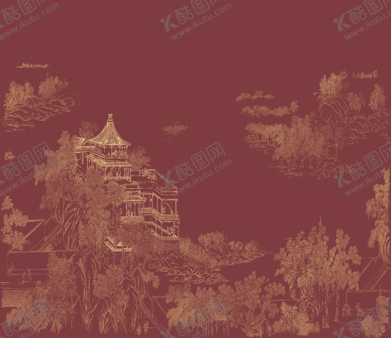 编号：68640002100609397060【酷图网】源文件下载-分层金色阁楼背景墙新中式肌理金