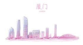 彩色卡通手绘城市地标