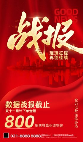 大气喜庆双十一销售喜报