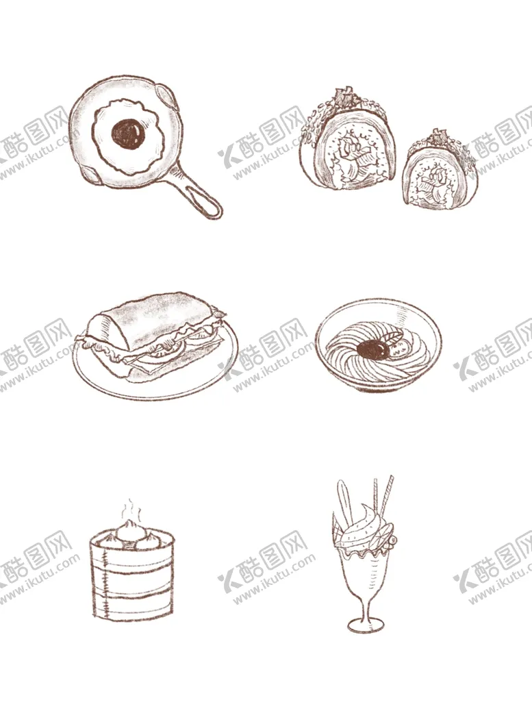 编号：36632207010520226404【酷图网】源文件下载-手绘食物线描食物食物线稿