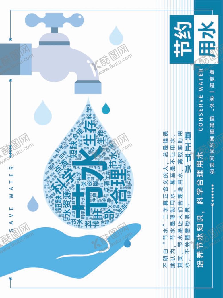 编号：50398609241129311607【酷图网】源文件下载-水蓝色调矢量扁平化节水海报