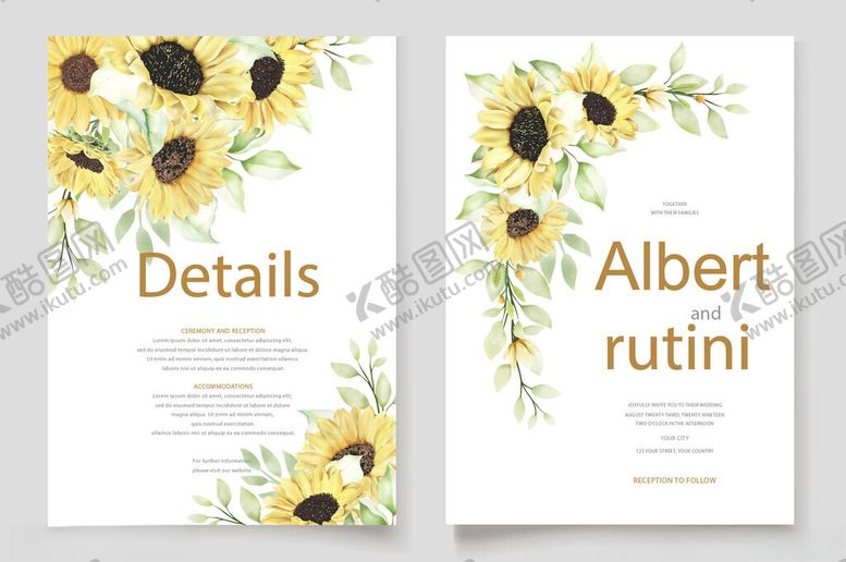 编号：34155810310206151523【酷图网】源文件下载-向日葵花卉婚礼请柬设计