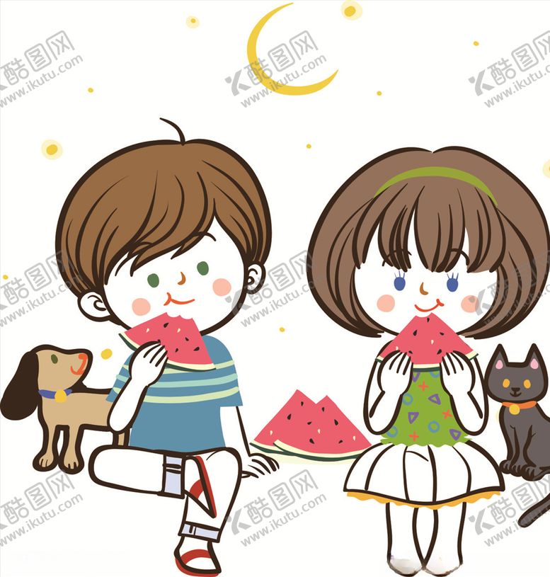 编号：37308009270803408371【酷图网】源文件下载-吃西瓜的情侣