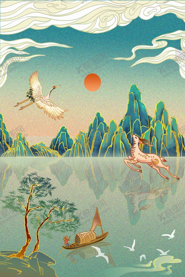 编号：55413012160959344753【酷图网】源文件下载-国潮插画背景
