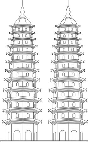 太原永祚寺双塔城市线稿