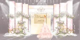 婚礼背景侘寂风裸粉色时尚效果图