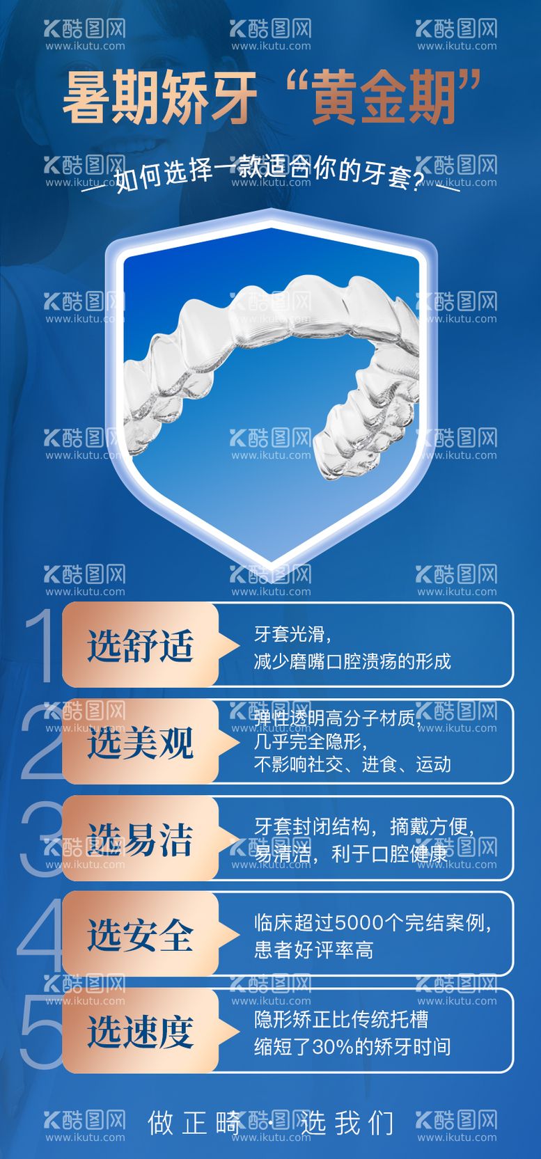 编号：10850211200907115605【酷图网】源文件下载-口腔暑期矫正畸牙齿隐形牙套优势海报