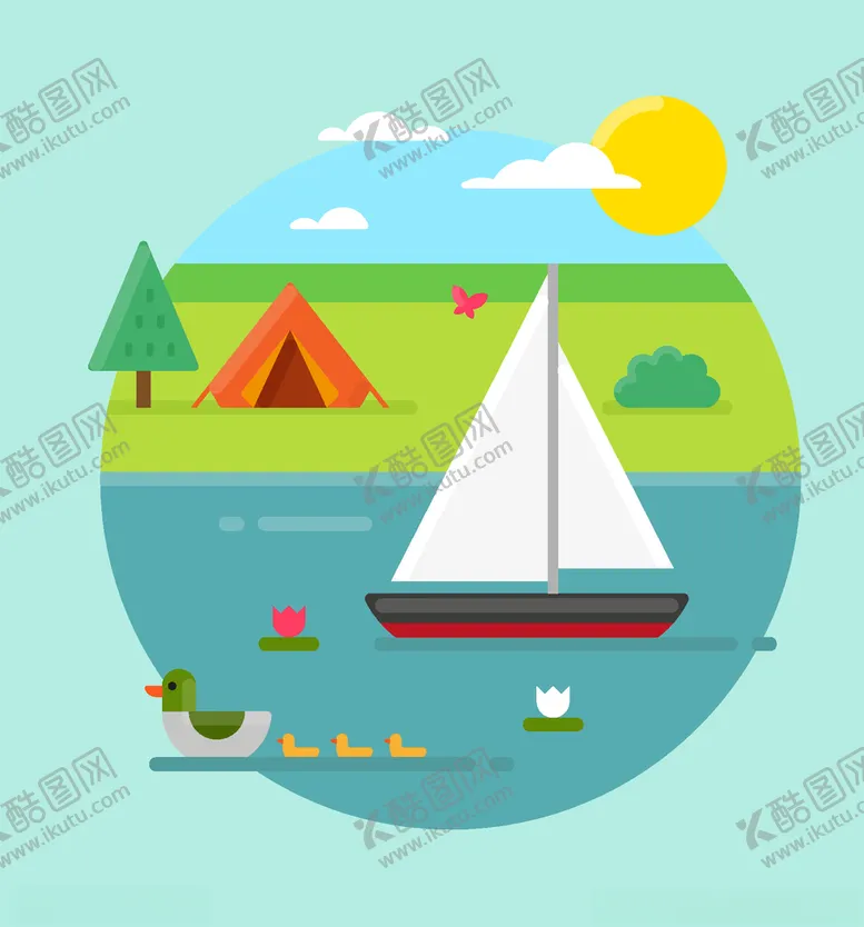 编号：83599204081057074223【酷图网】源文件下载-夏季野营矢量图