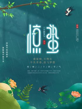 绿色简约惊蛰节气海报