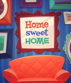 卡通时尚卧室沙发照片墙背景素材