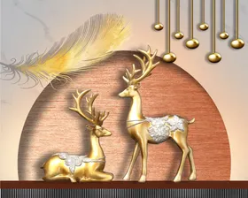 麋鹿装饰画玄关抽象线条沙发