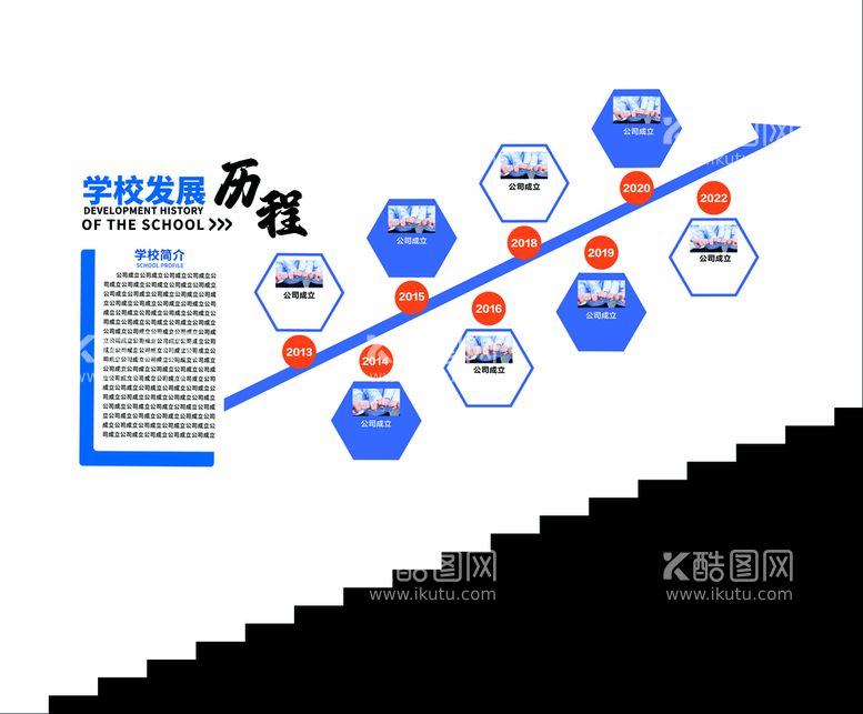 编号：50378409130508379180【酷图网】源文件下载-学校发展历程企业文化楼梯文化墙