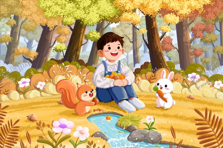 编号：55345610120024137111【酷图网】源文件下载-秋日林间插画