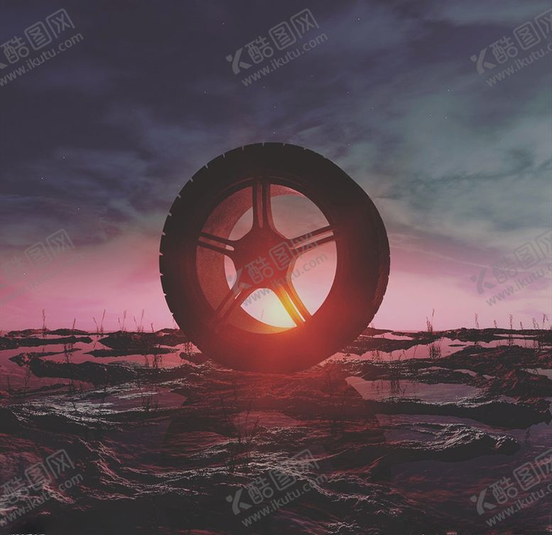 编号：15448709260508218228【酷图网】源文件下载-C4D模型沼泽地上的轮胎