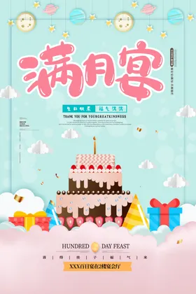 生日会海报卡通蛋糕请柬过