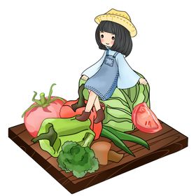 手绘蔬菜女孩插画
