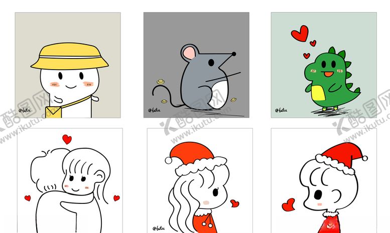 编号：94011810101443131964【酷图网】源文件下载-卡通小情侣动物头像简笔画矢量