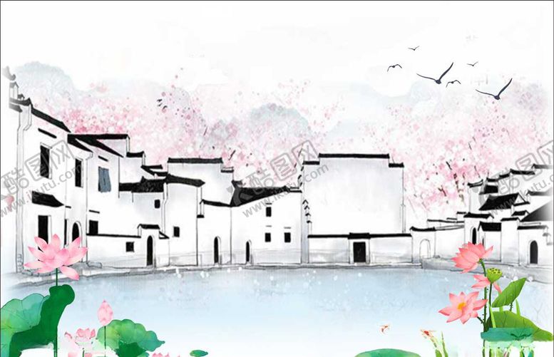 编号：10165709152106361807【酷图网】源文件下载-荷花山水水墨