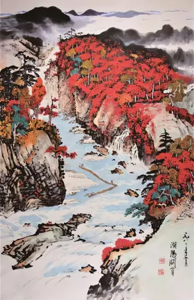 迎客松国画山水玄关画