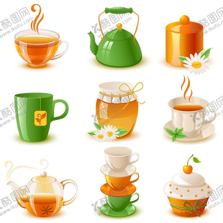 编号：02749610080506049370【酷图网】源文件下载-茶具 水杯 豆浆机 电话 叶子