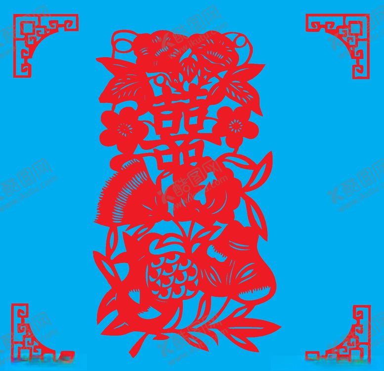 编号：94682907130704536055【酷图网】源文件下载-石榴双喜剪纸