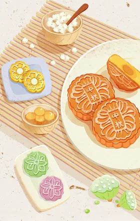 中秋手绘插画同庆晚会祈福灯笼祈盼丰收