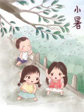 小暑插画自然夏日夏至大朋友圈