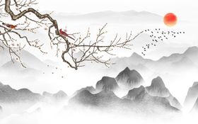 工笔花鸟背景墙