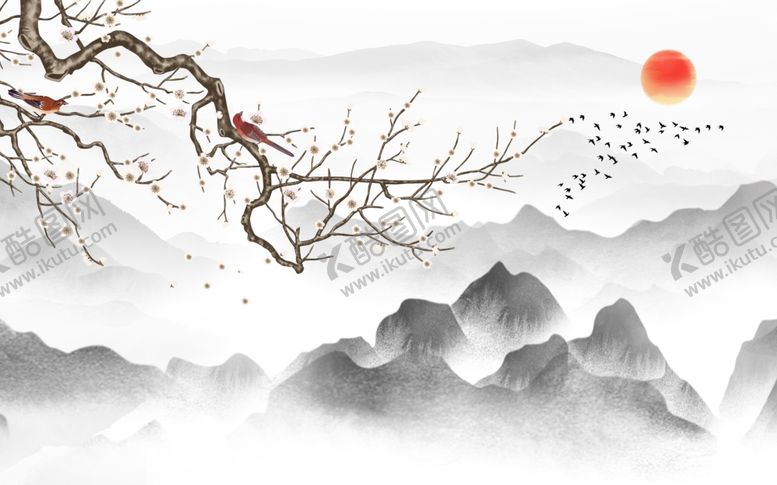 编号：19134510311818546946【酷图网】源文件下载-工笔花鸟背景墙