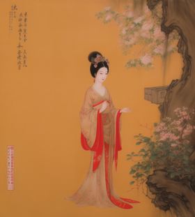 仕女图工笔画唐朝服饰鲜花