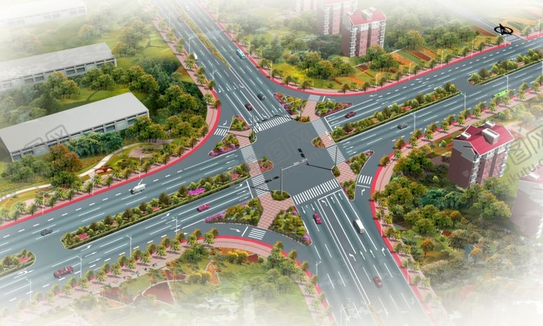 编号：45564307060421579055【酷图网】源文件下载-大巷路道路绿化景观效果图