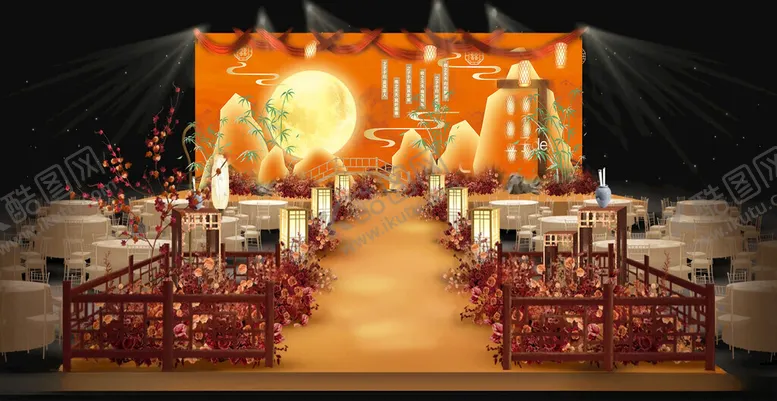 编号：79953204011244173409【酷图网】源文件下载-橙色系中式婚礼现场布置