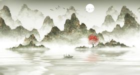 山水古风复古中式背景海报素材