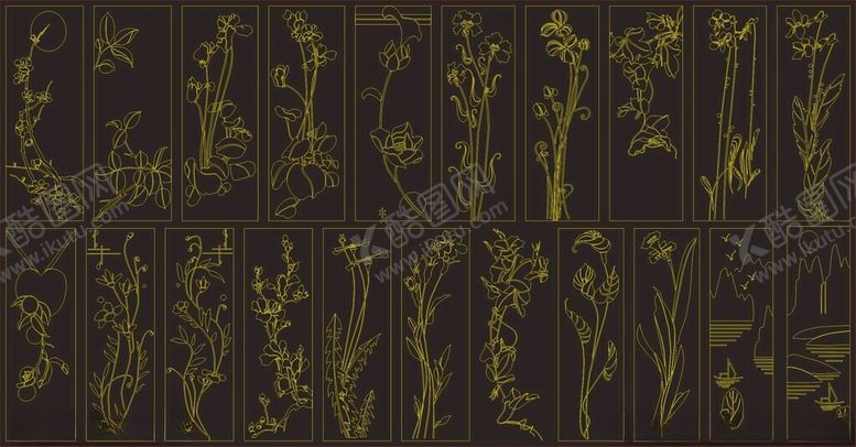 编号：14688804011503089380【酷图网】源文件下载-花卉线条植物图案线条