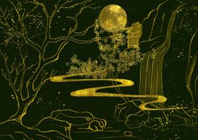 山水烫金古风传统国风插画素材