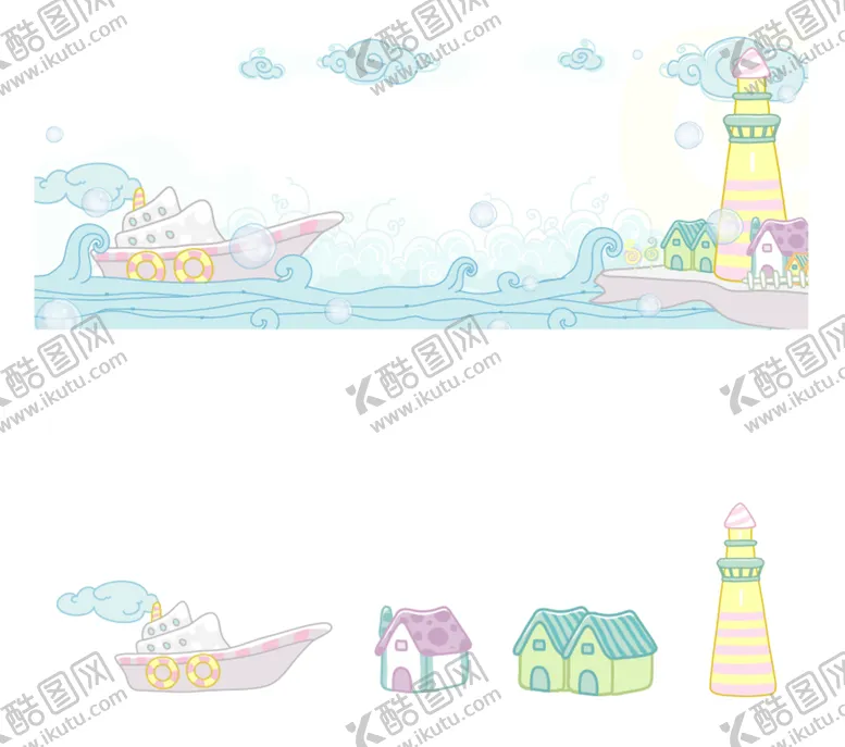 编号：58882412191015553832【酷图网】源文件下载-海景帆船灯塔插画