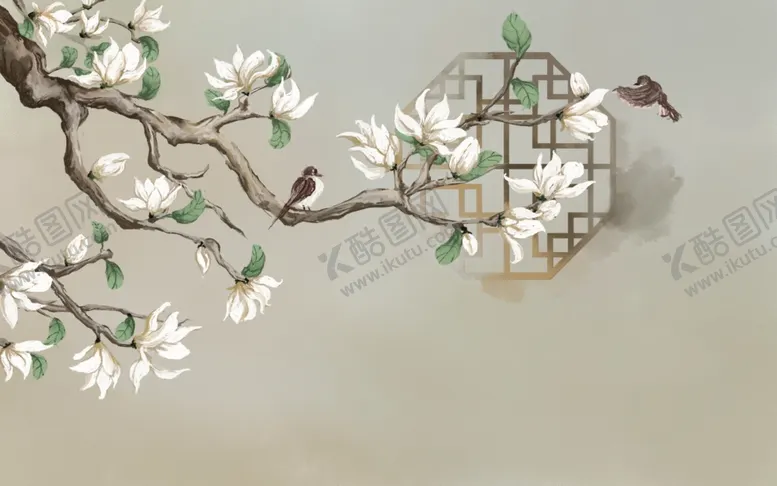 编号：63156502241223122975【酷图网】源文件下载-古风花鸟植物插画