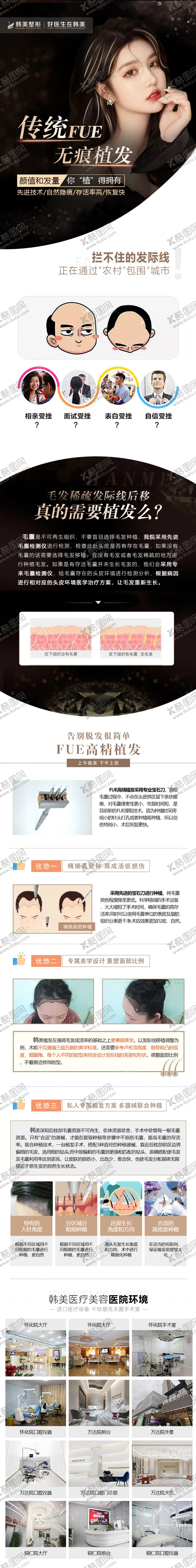 编号：84627911250444138502【酷图网】源文件下载-医美整形FUE传统无痕植发详情页