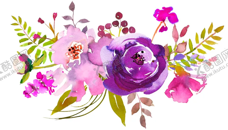 编号：75497704241613119672【酷图网】源文件下载-紫色鲜花花朵花卉花环水彩画