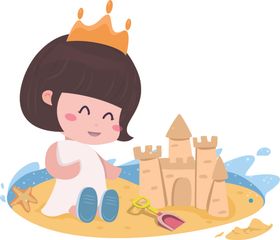 夏日小公主沙滩玩沙子