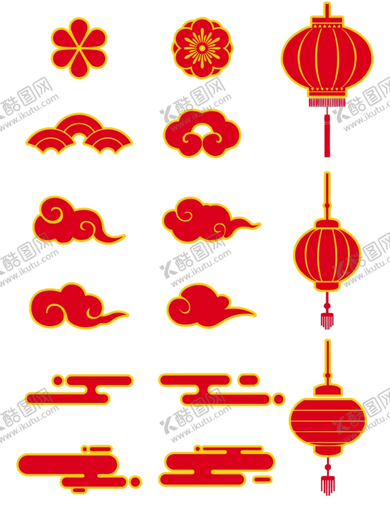 编号：87631101131646018943【酷图网】源文件下载-春节兔年插画元素图案 