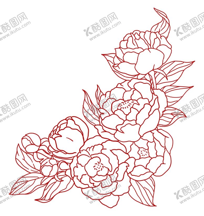编号：47599205152331397176【酷图网】源文件下载-牡丹花线稿素材