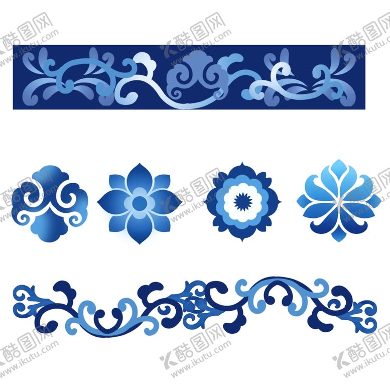 编号：59801804040645107333【酷图网】源文件下载-中式蓝白传统花纹图案集