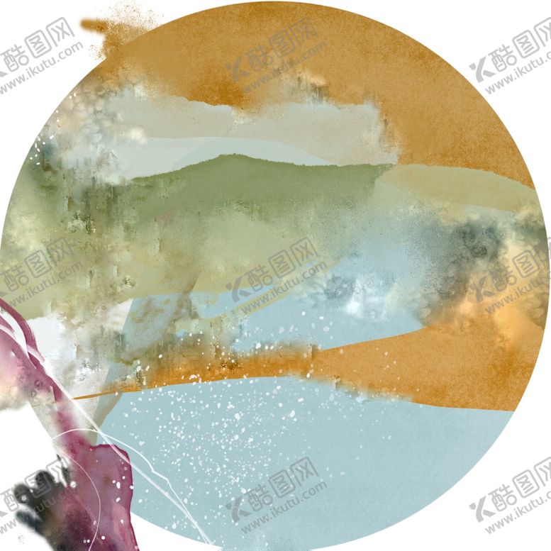 编号：66161301170404488367【酷图网】源文件下载-抽象水彩圆形挂画装饰画