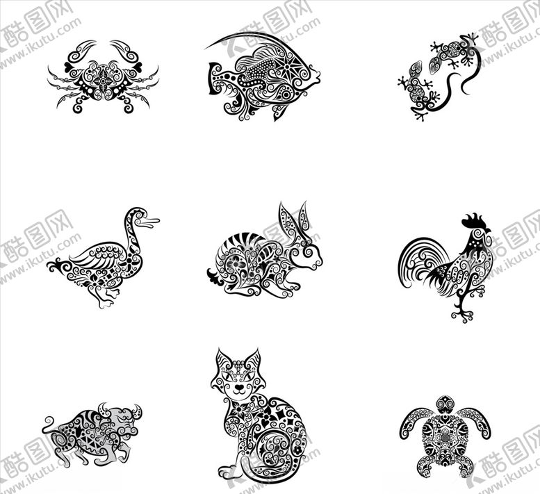 编号：48432711010110197215【酷图网】源文件下载-手绘线稿动物