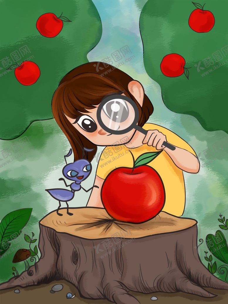 编号：35081709270341037571【酷图网】源文件下载-女孩和苹果插画