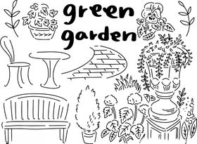手绘绿色花园场景元素